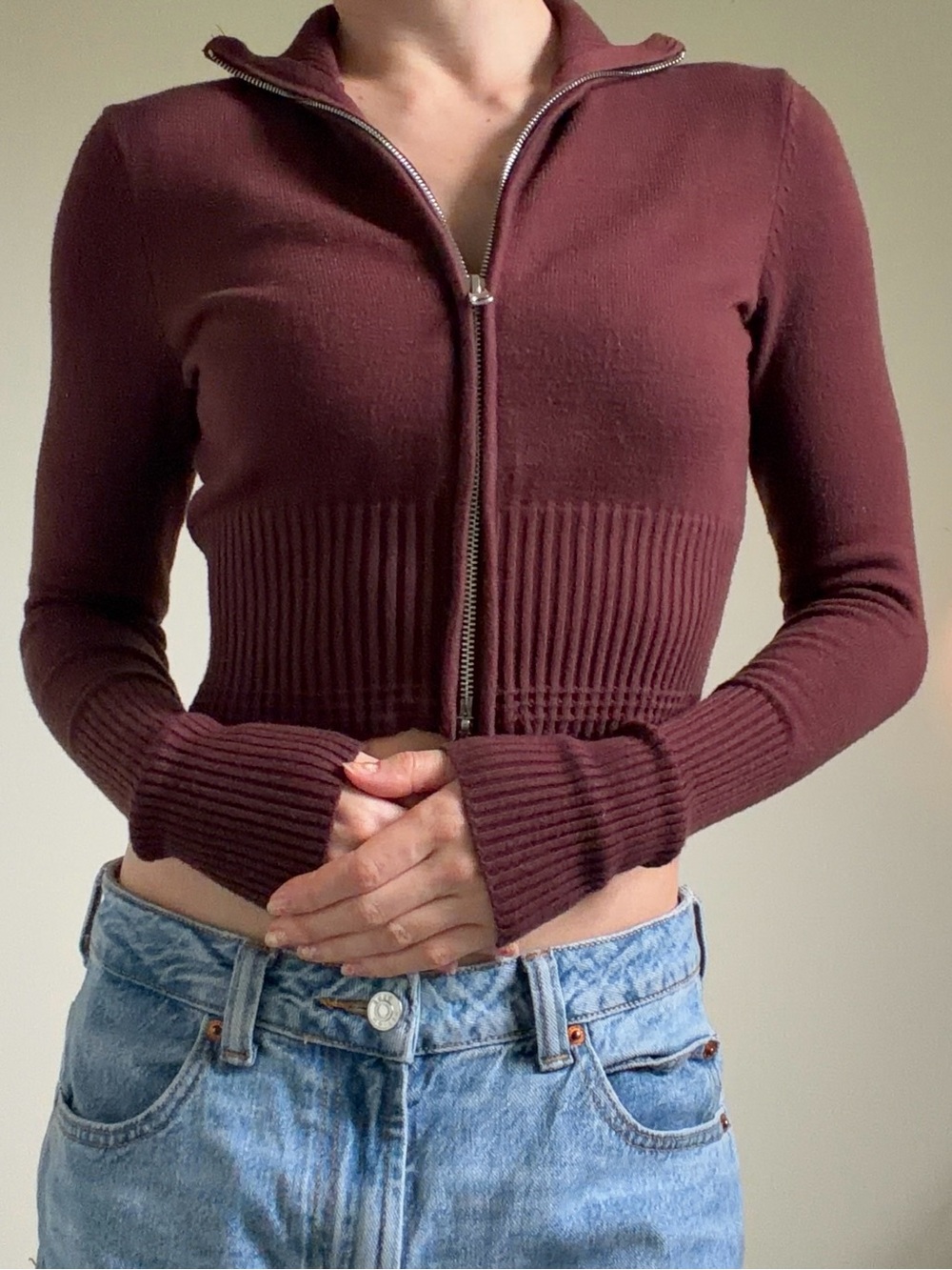 Urban Outfitters Maroon Zip Longsleeve